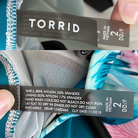 Torrid Blue/ Teal Palm Print Underwire One-Piece Swimsuit Size 2 DD/F (18-20) - Picture 3 of 13